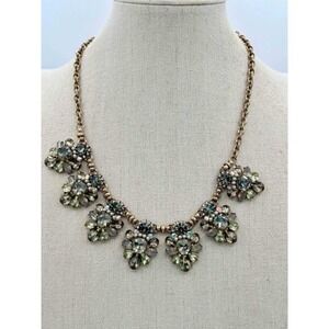 Antique Gold Tone Crystal Floral Bib Statement Necklace Grey Sage Green New